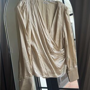 Reformation Cream Wrap Ruched Long Sleeve Blouse